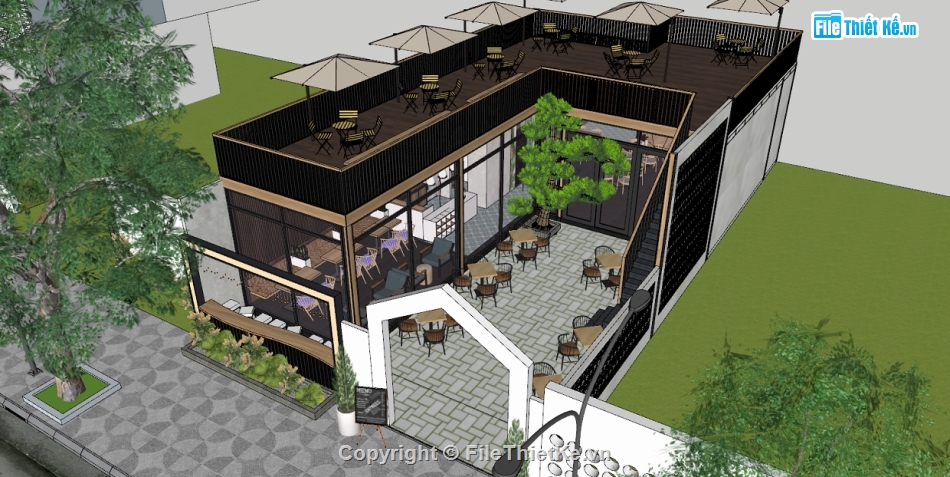 Thiết kế quán cà phê nhỏ,Mẫu quán cà phê,quán cà phê sketchup